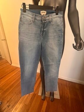 L'AGENCE Washed Light Blue Cropped Straight Jeans